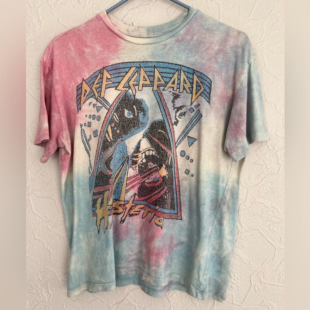 Mens Tie Dye Def Leppard Hysteria Short Sleeve T Shirt Size Small COOL
